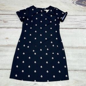Yumi Dress Black Short Sleeve White Sailboats Sheath Size XS